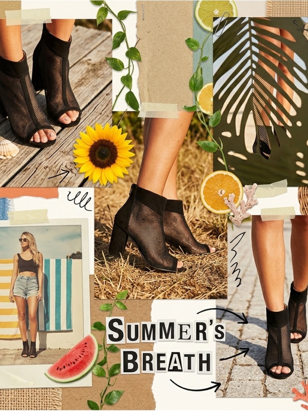 Peep-Toe Black Mesh Cushioned Soles ; BLOCK HeelsZipper Back —8  A+++++